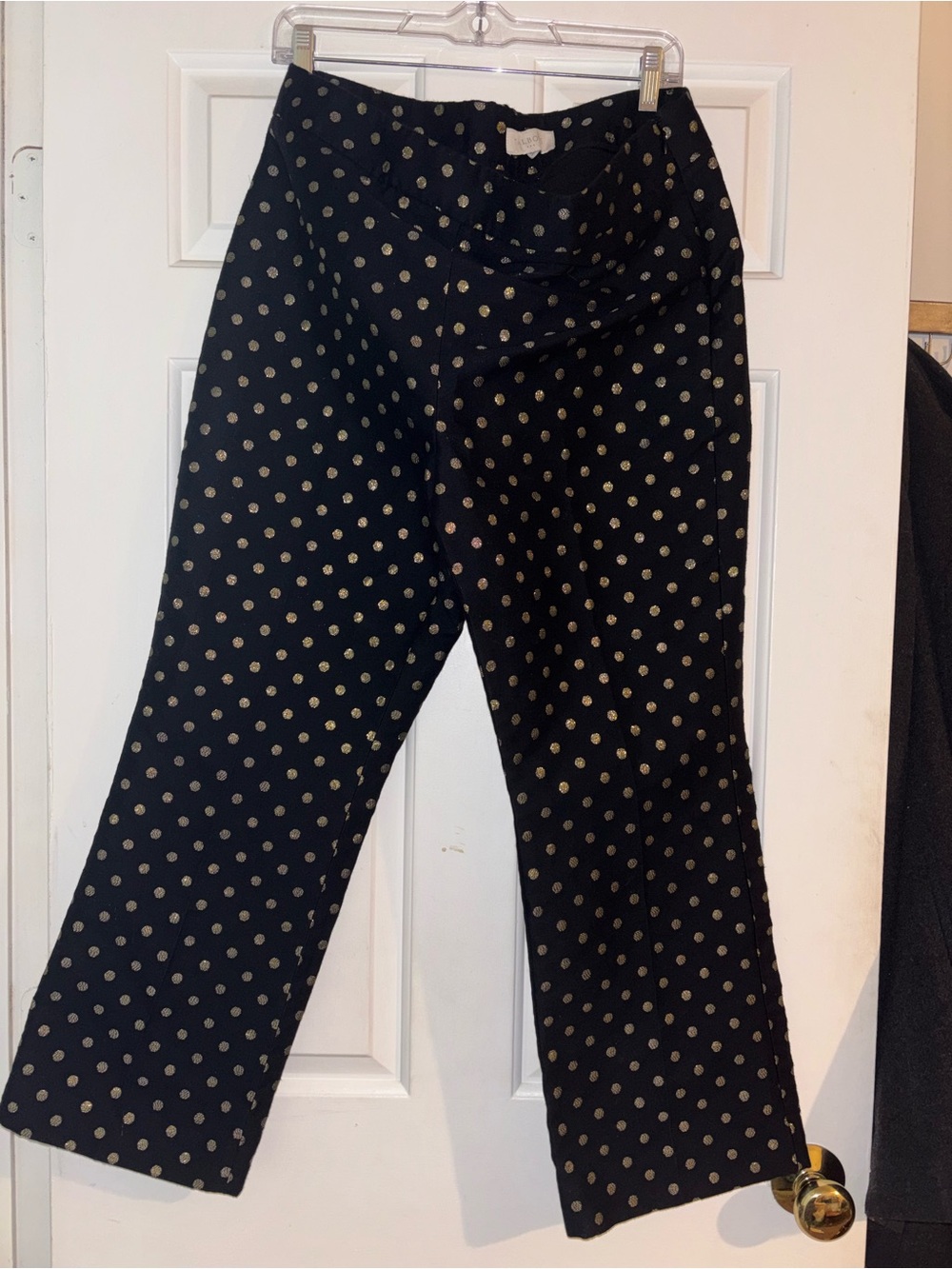 Talbots Black Pants with Metallic Gold Polka Dots